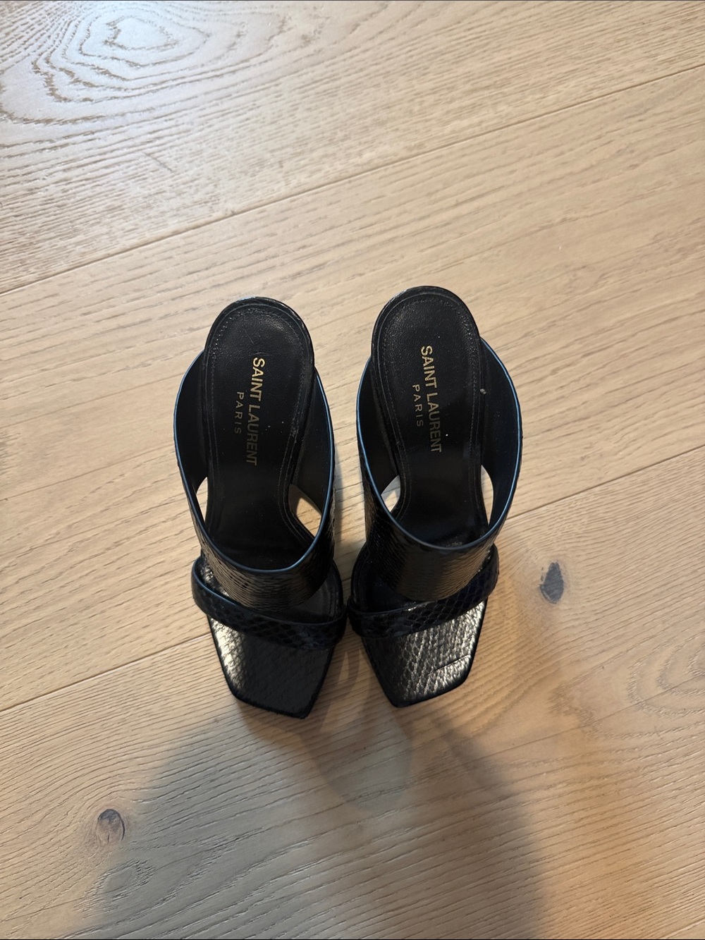 Saint Laurent Black Textured Leather Slide Mules